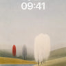 Foggy Hillside Wallpaper with Red Tree Accent wallpaper for iPhone, iPad & Mac