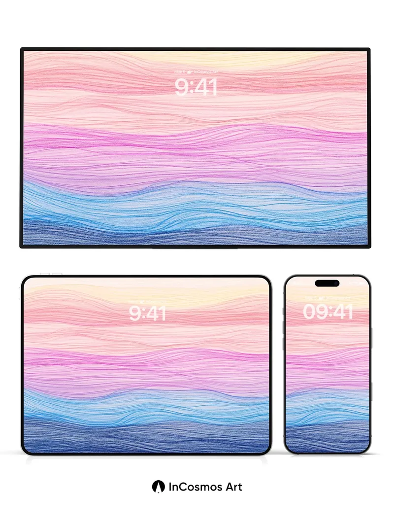 Serene Gradient Wallpaper with Wavy Light Trails