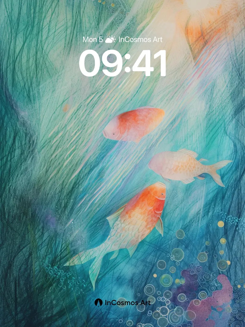 Serene Koi Wallpaper with Ethereal Light Trails