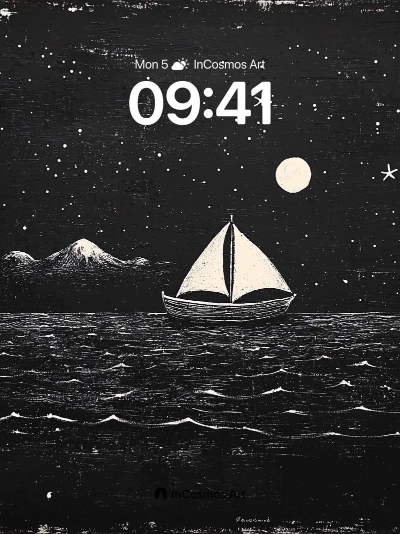Moonlit Sail Wallpaper with Star-Strewn Silence