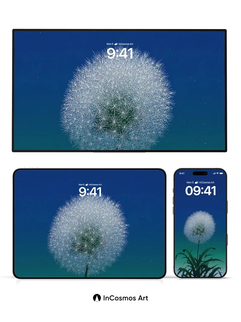 Stellar Dandelion Wallpaper with Midnight Gradient