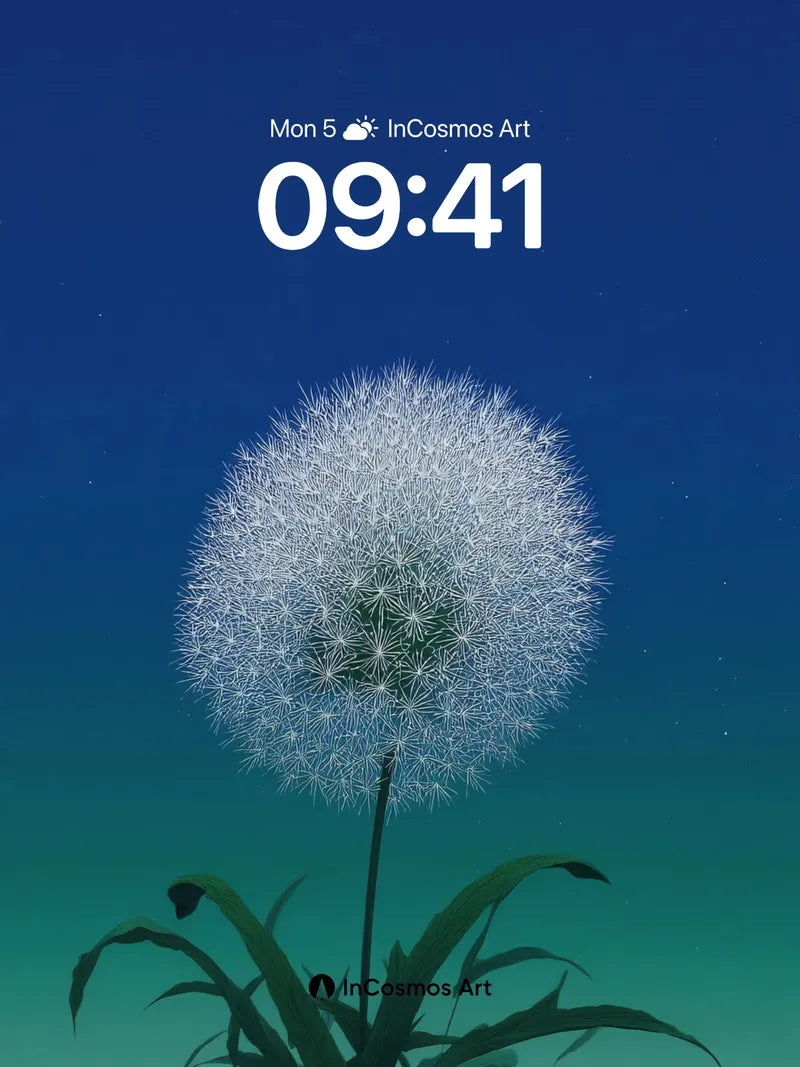 Stellar Dandelion Wallpaper with Midnight Gradient