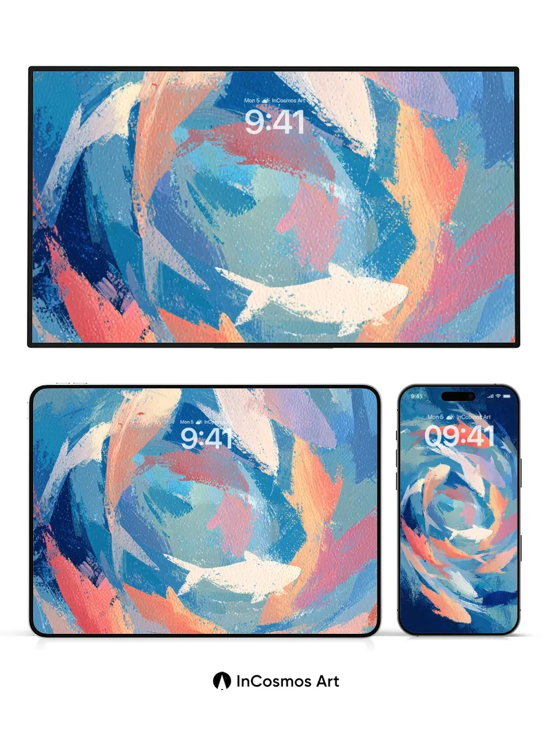 Whirlpool Koi Wallpaper with Brushstroke Currents