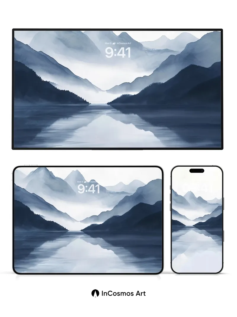 Mist-Silk Wallpaper with Mountain Reflections