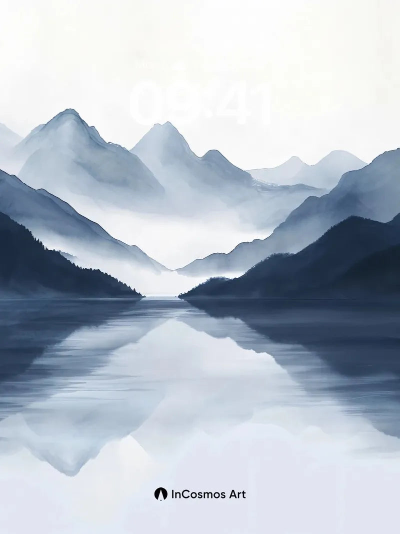 Mist-Silk Wallpaper with Mountain Reflections