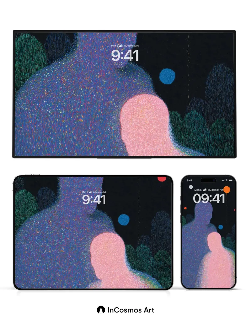 Stellar Silhouettes Wallpaper with Floating Orbs