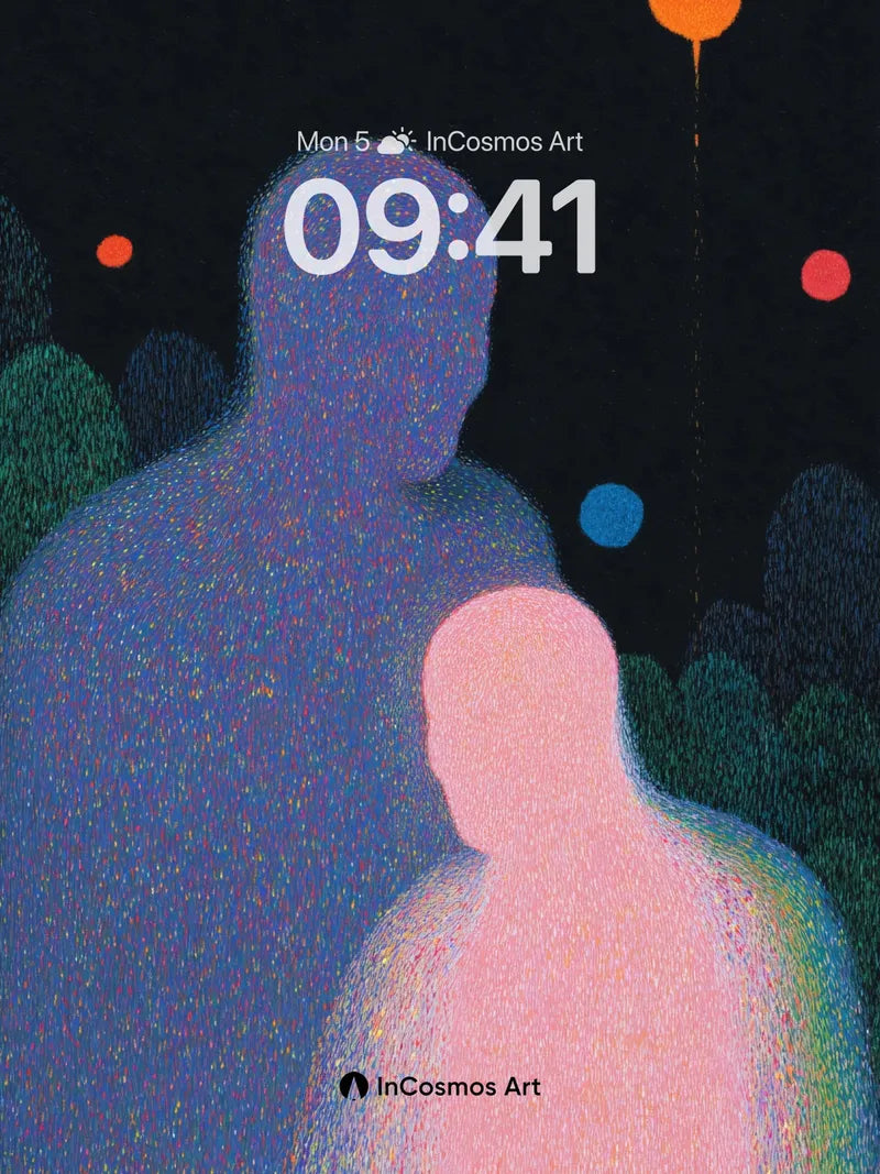 Stellar Silhouettes Wallpaper with Floating Orbs