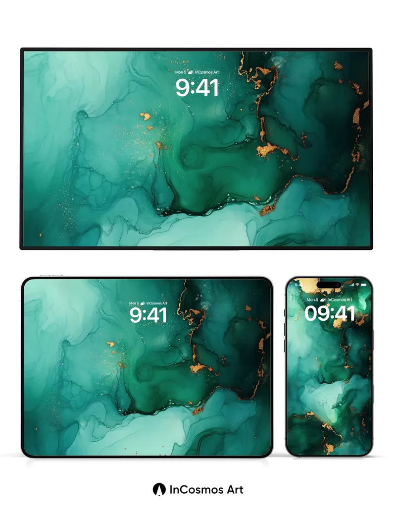 Emerald Abyss Wallpaper with Golden Veins