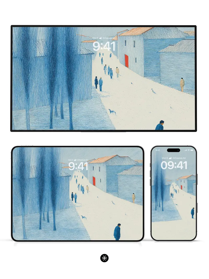 Serene Winter Village Wallpaper Minimalist
