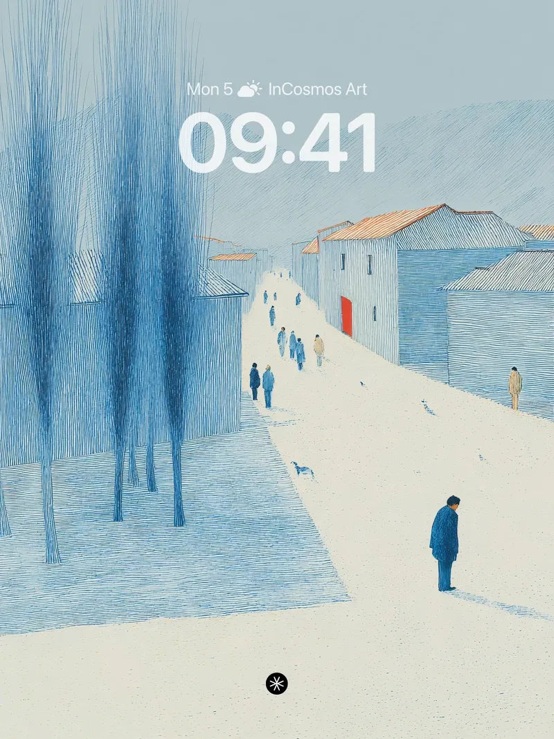 Serene Winter Village Wallpaper Minimalist