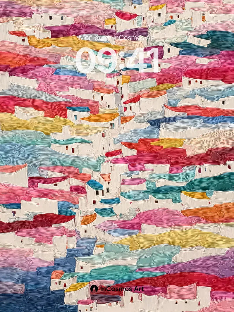 Color-Drifted Village Wallpaper with Textured Hues