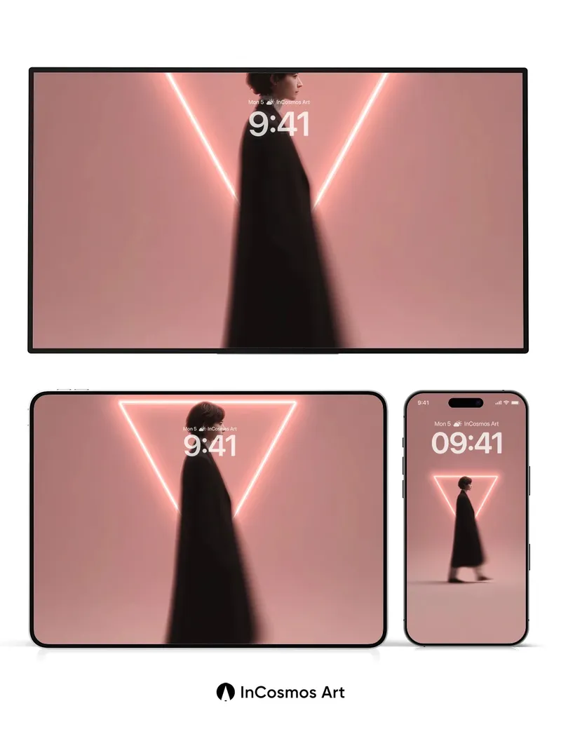 Neon Silence Wallpaper with Floating Geometry