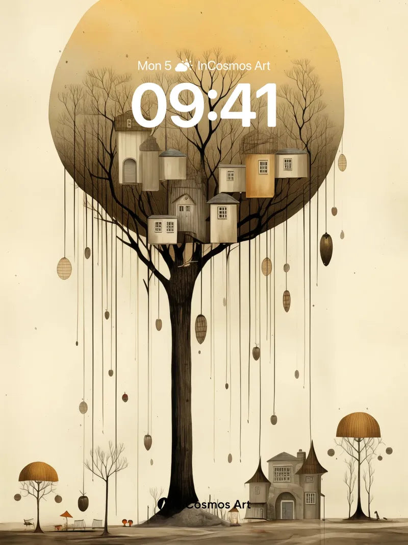 Suspended Haven Wallpaper with Hanging Homes