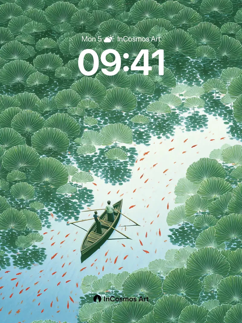 Serene Lotus Float Wallpaper with Crimson Fish Trails wallpaper for iPhone, iPad & Mac