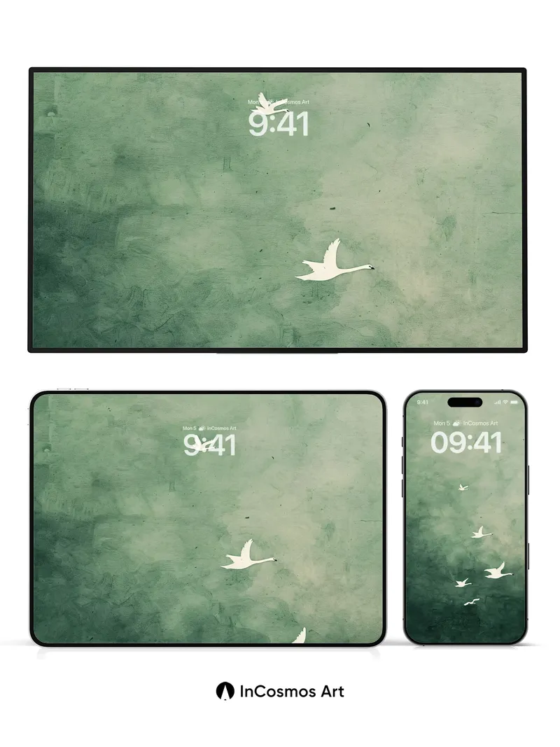 Serene Swan Flight Background with Misty Haze