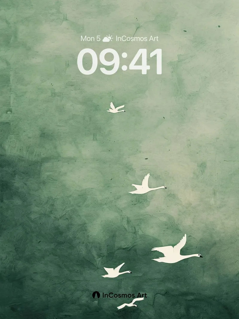 Serene Swan Flight Background with Misty Haze wallpaper for iPhone, iPad & Mac