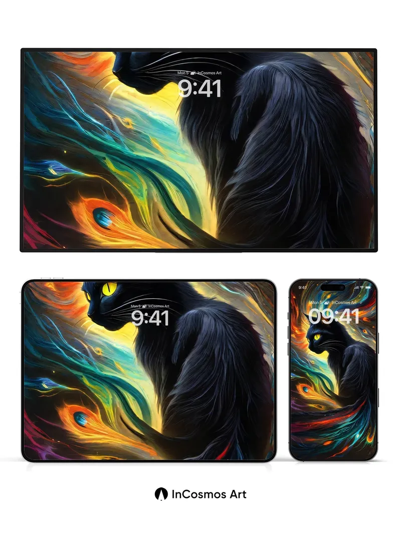 Cosmic Feline Wallpaper with Swirling Nebula Tail