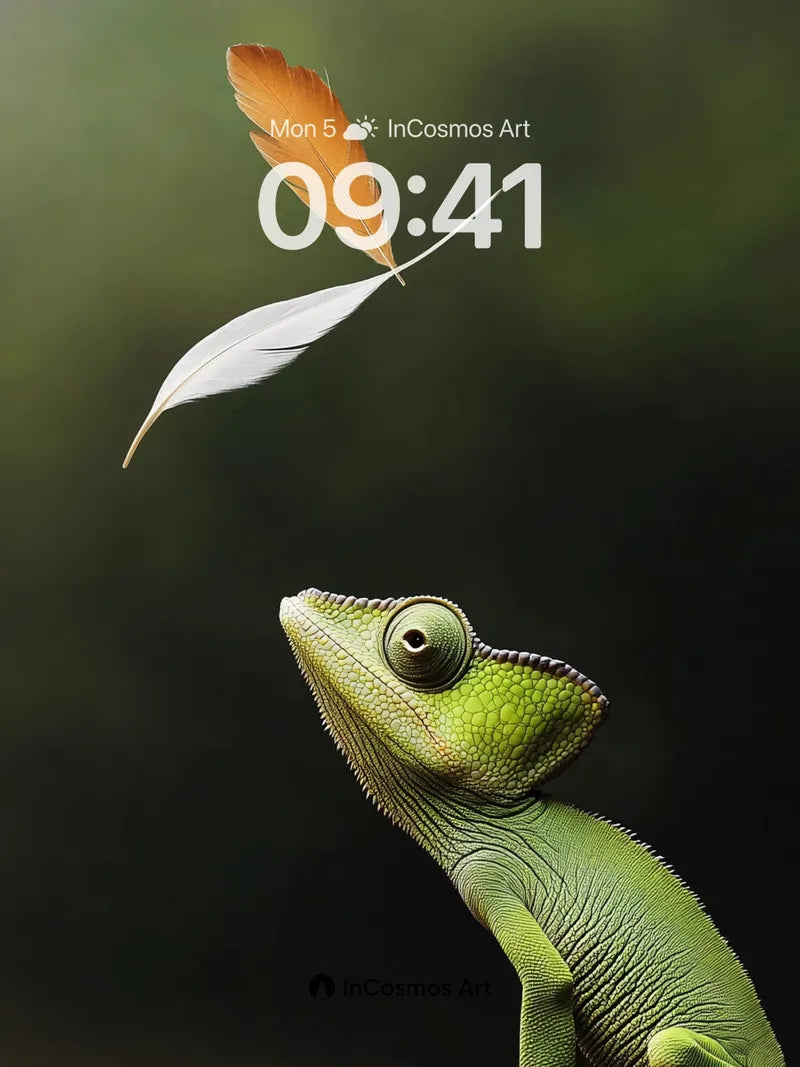 Whispering Feathers Wallpaper with Chameleon Gaze