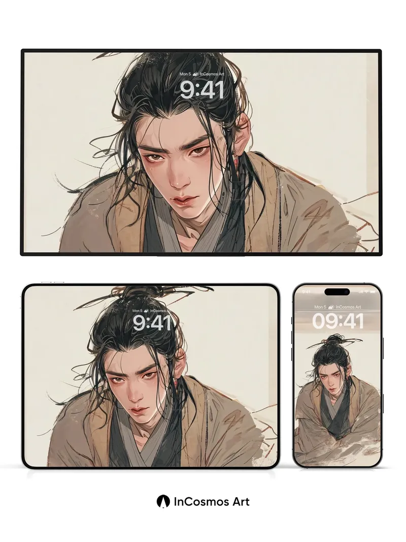 Muted Ink Portrait Wallpaper with Ancient Grace