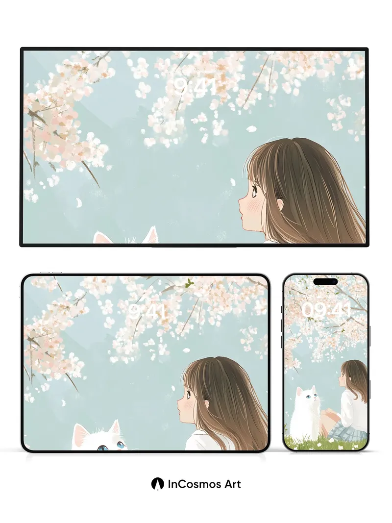 Serenity Blossom Wallpaper with Whispering Fur