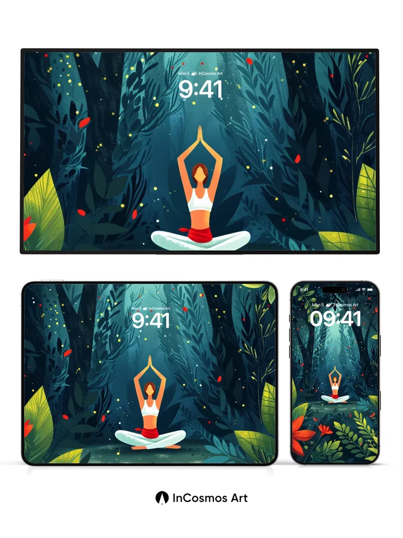 Serenity Forest Wallpaper with Floating Petals