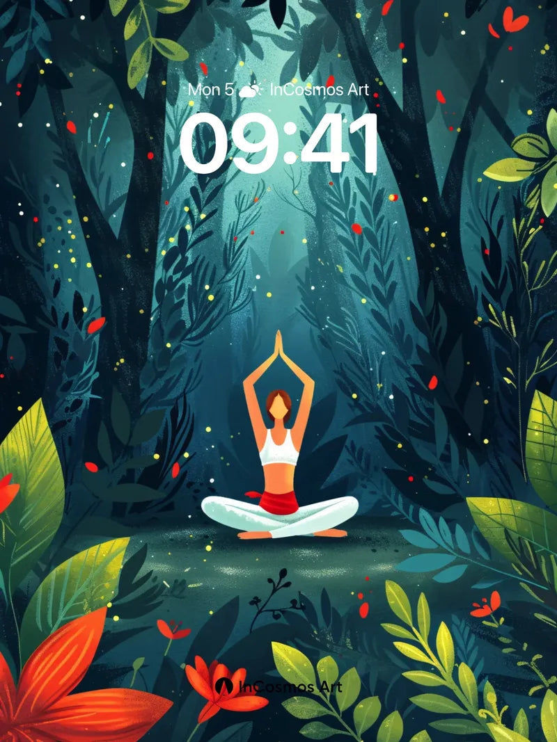 Serenity Forest Wallpaper with Floating Petals