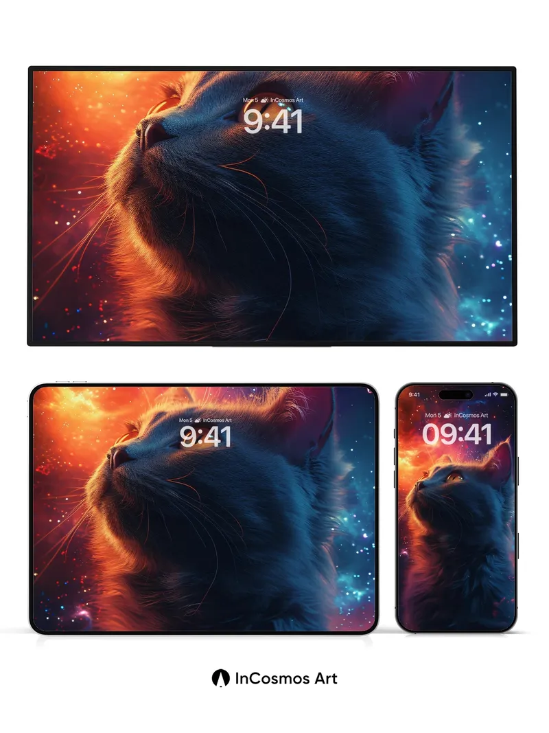 Cosmic Whisker Wallpaper with Starlit Gaze
