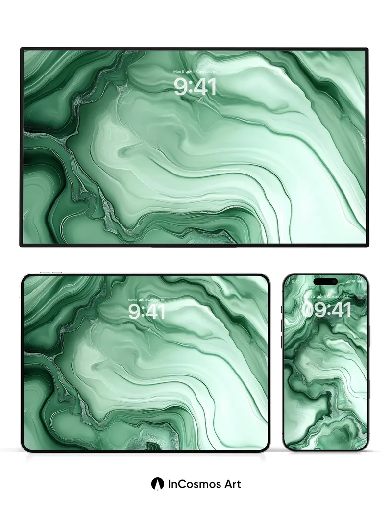 Emerald Veil Wallpaper with Liquid Depth