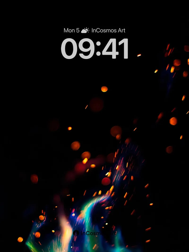 Cosmic Ember Wallpaper with Rainbow Flames