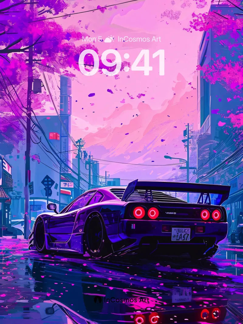 Neon Sakura Wallpaper with Reflective Rain