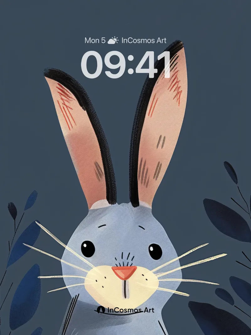 Whispering Blue Rabbit Wallpaper with Midnight Leaves wallpaper for iPhone, iPad & Mac