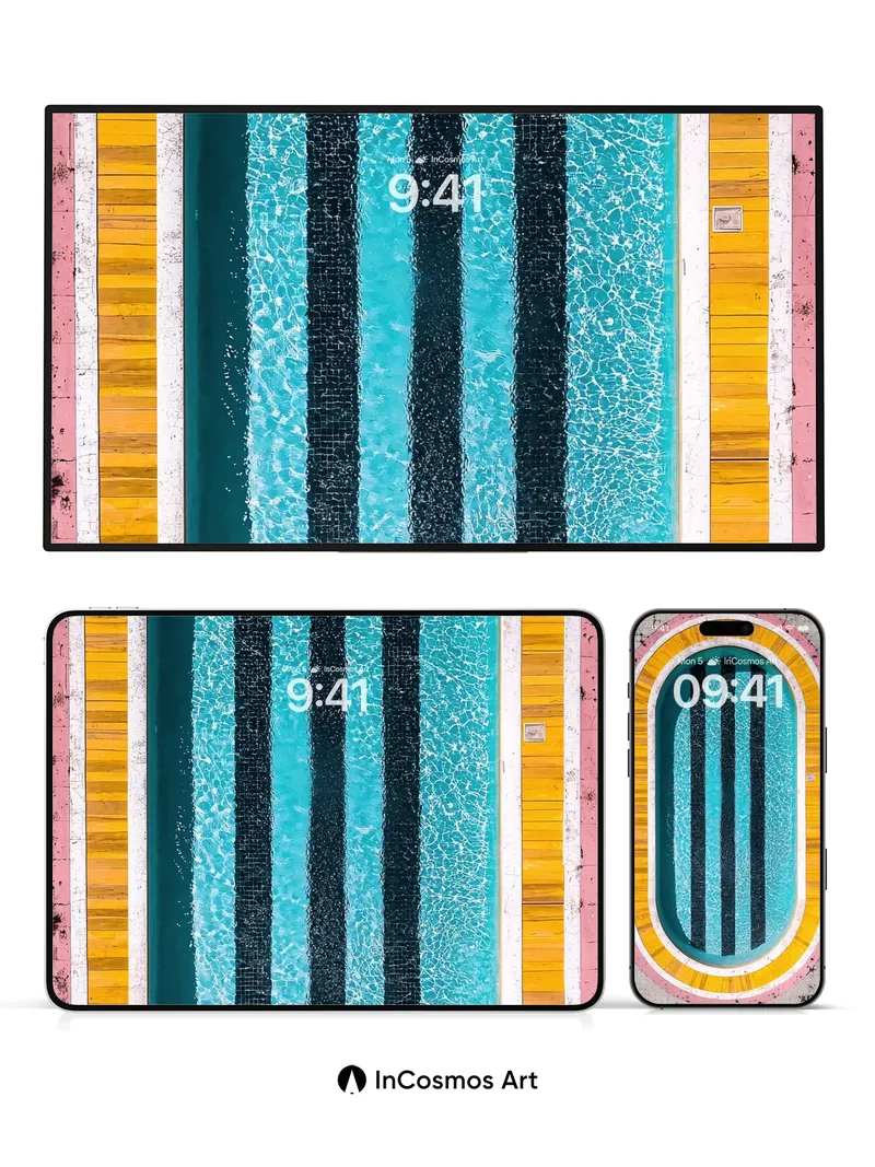 Sunlit Stripe Wallpaper with Poolside Geometry