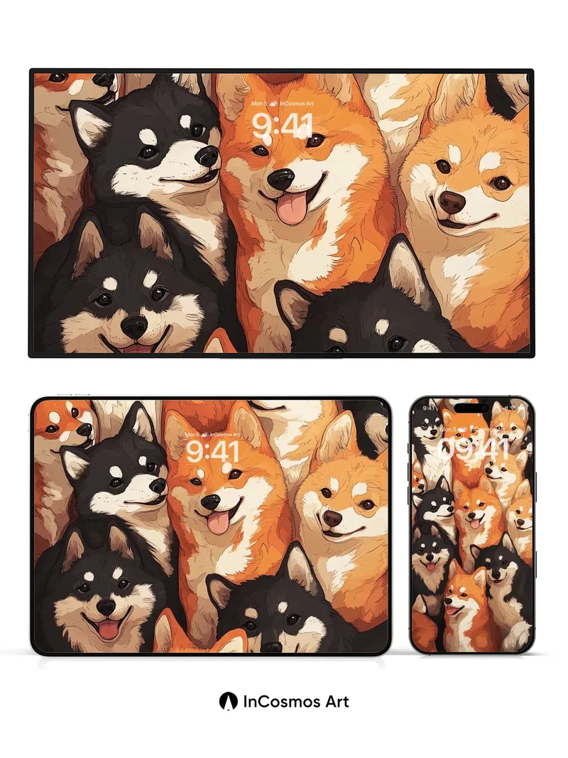 Playful Pup Pack Wallpaper with Furry Depth