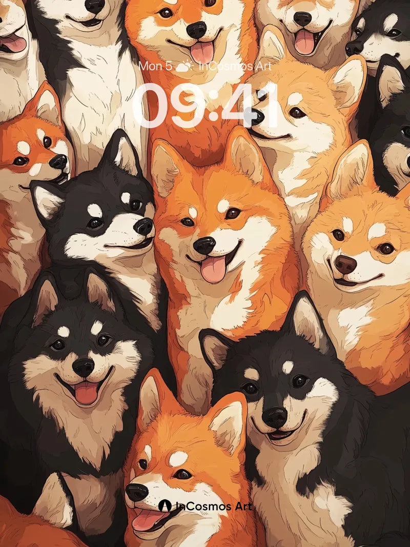 Playful Pup Pack Wallpaper with Furry Depth