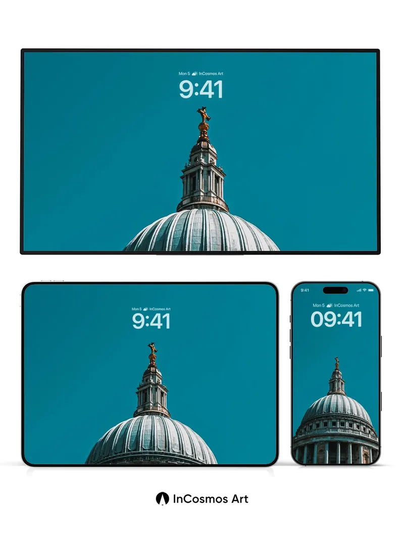 Cerulean Dome Wallpaper with Golden Crown