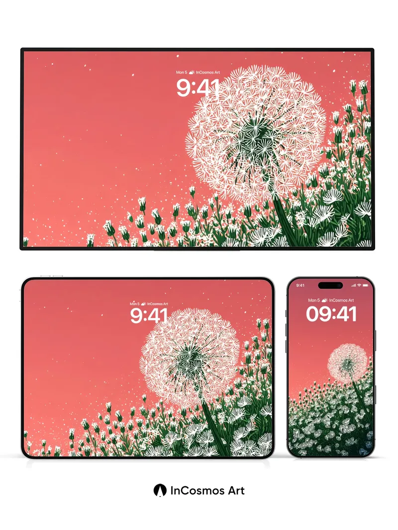 Serene Dandelion Wallpaper with Floating Seeds