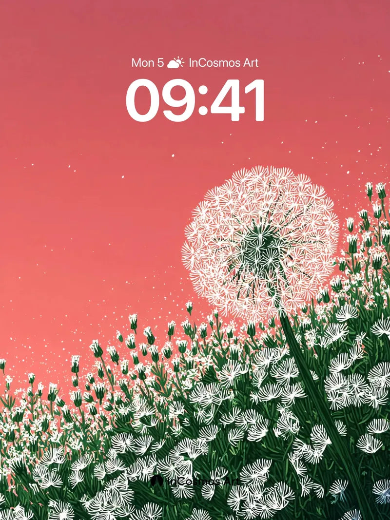 Serene Dandelion Wallpaper with Floating Seeds