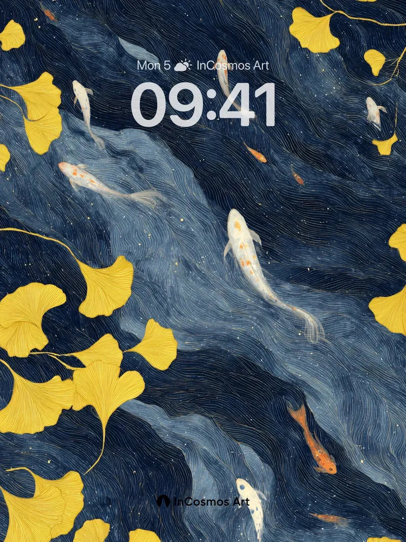 Whispering Koi Wallpaper with Ginkgo Drift wallpaper for iPhone, iPad & Mac