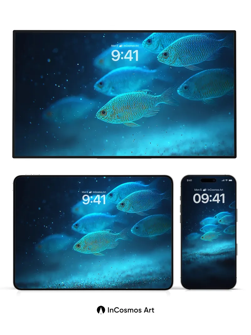 Midnight Current Wallpaper with Schooling Fish