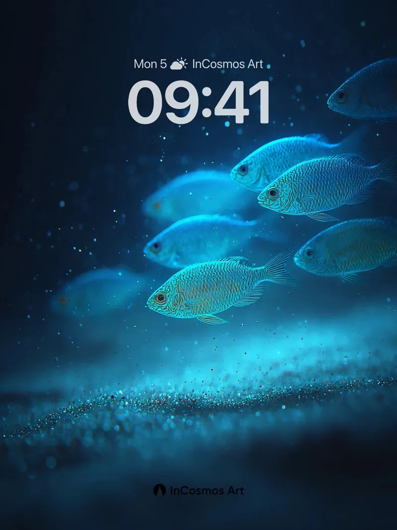 Midnight Current Wallpaper with Schooling Fish