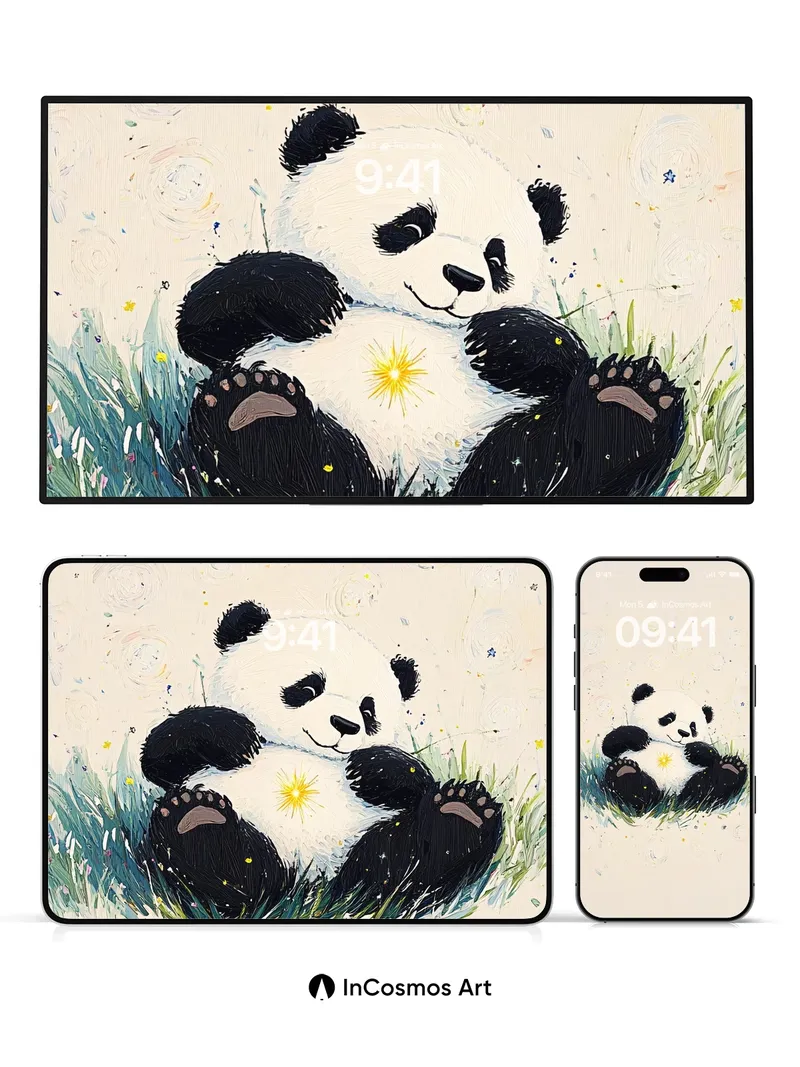 Whimsical Panda Wallpaper with Starlight Paws