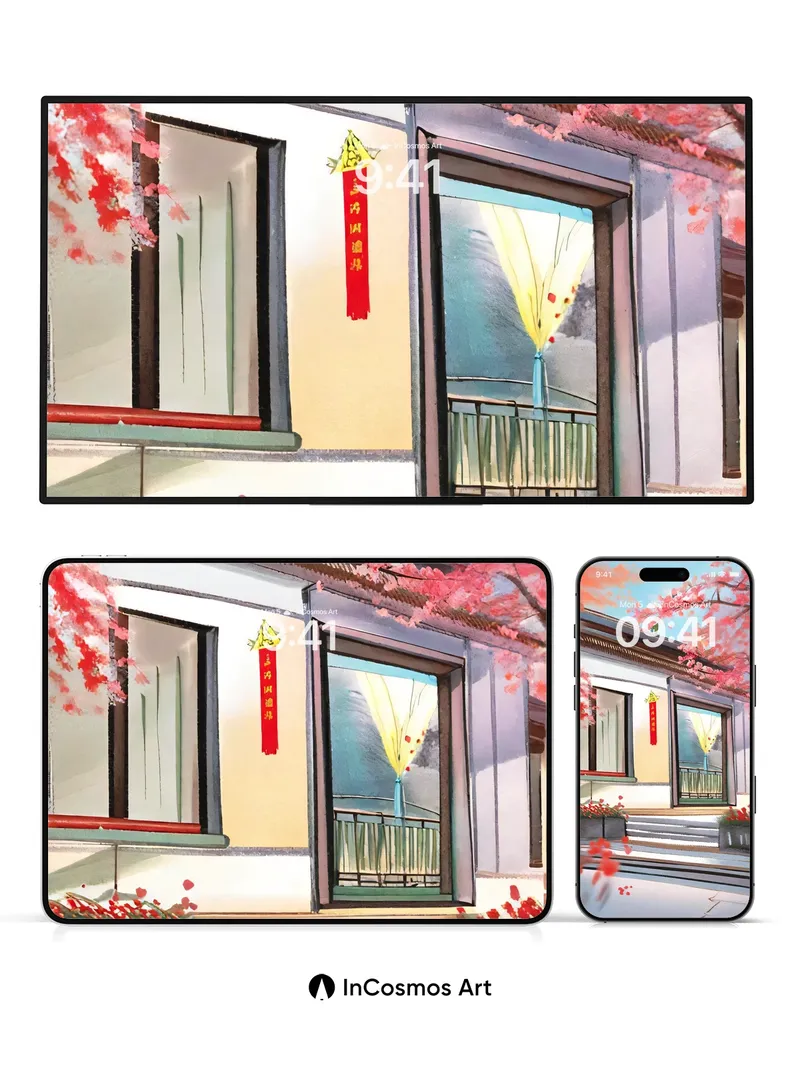 Sakura Shadow Wallpaper with Floating Petals