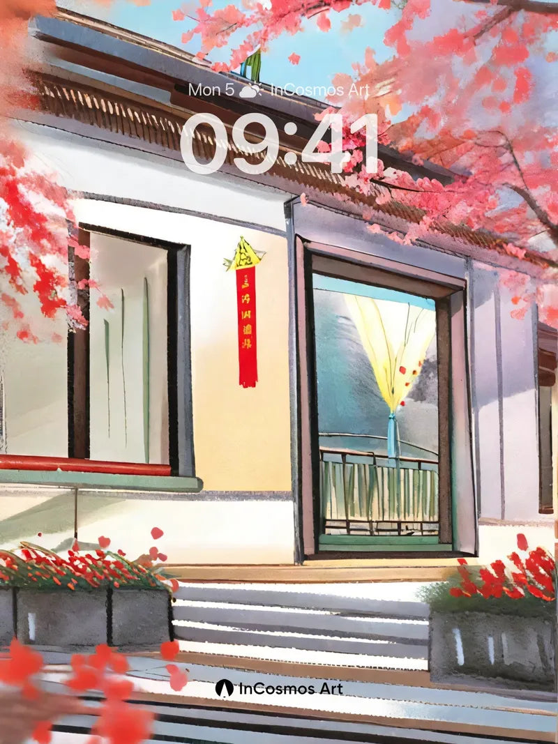 Sakura Shadow Wallpaper with Floating Petals