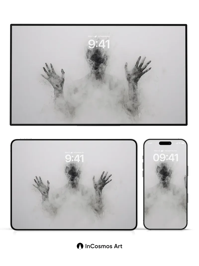 Shadowed Emergence Wallpaper with Ethereal Hands