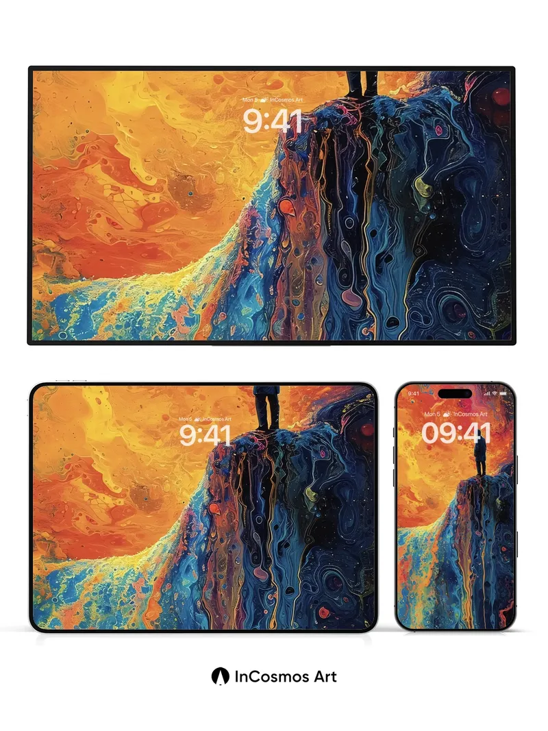 Cosmic Solitude Wallpaper with Liquid Sky