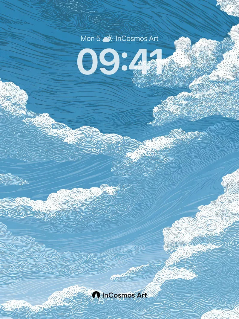 Serenity Skyline Wallpaper with Hokusai Clouds wallpaper for iPhone, iPad & Mac