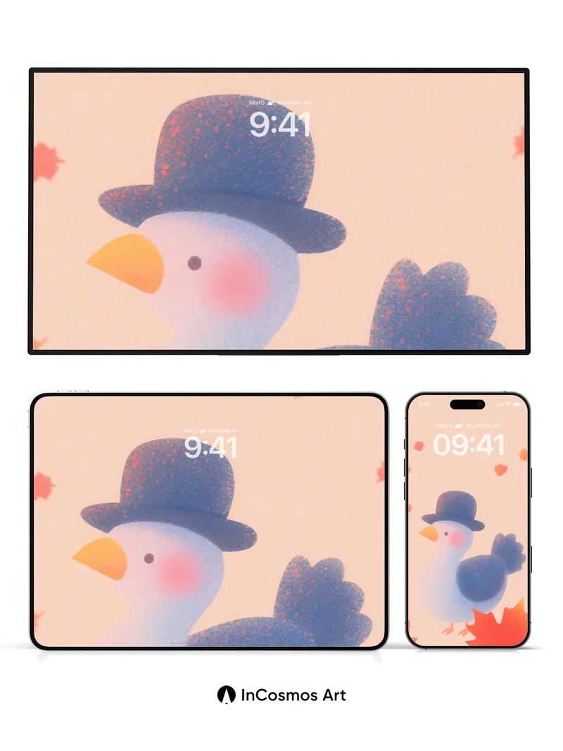 Whimsical Autumn Wallpaper with Feathered Gentleman