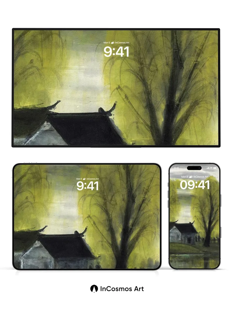 Whispering Willow Wallpaper with Misty Reflections