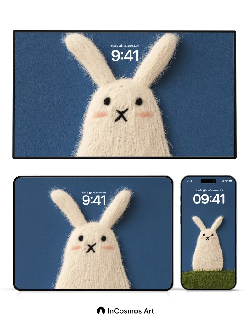 Whispering Wool Rabbit Wallpaper with Grass Edge