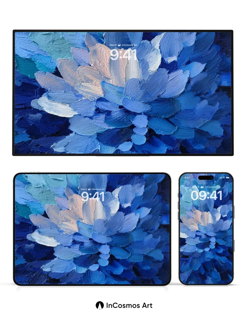 Cobalt Bloom Wallpaper with Textured Petals